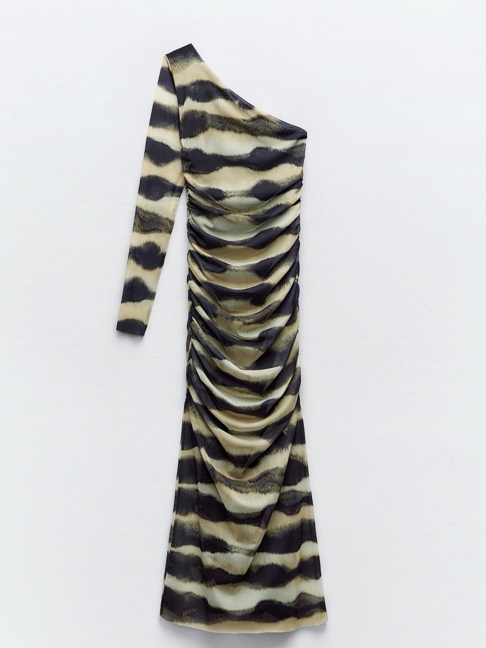 Zara Abstract Print Ruched One Shoulder Maxi Dress – Size L